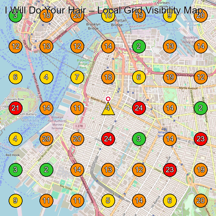 I Will Do Your Hair Beauty Salon GeoGrid ranking map for Brooklyn NY